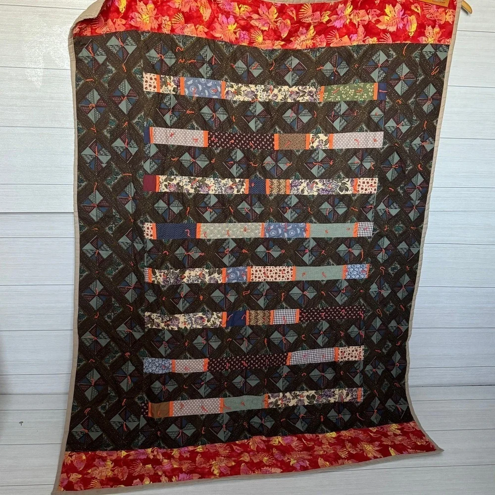 Handmade Tied‎ Patchwork Quilt Geometric Floral Batik Multi Color 56x74 Bohemian